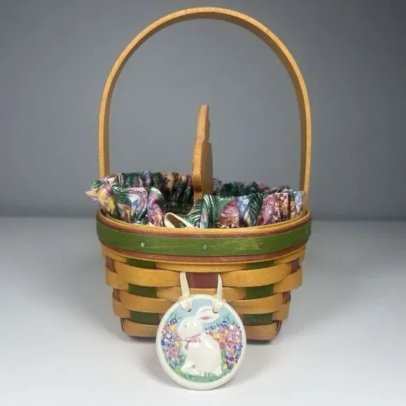 1999 Longaberger Easter Basket w/Handle Egg Liner Protector & Bunny Insert Small - Picture 1 of 9